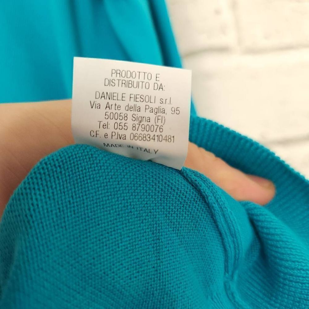 Daniele Fiesoli Crewneck Pullover Long Sleeve Cotton Sweater Blue Green Teal XL - Picture 10 of 11